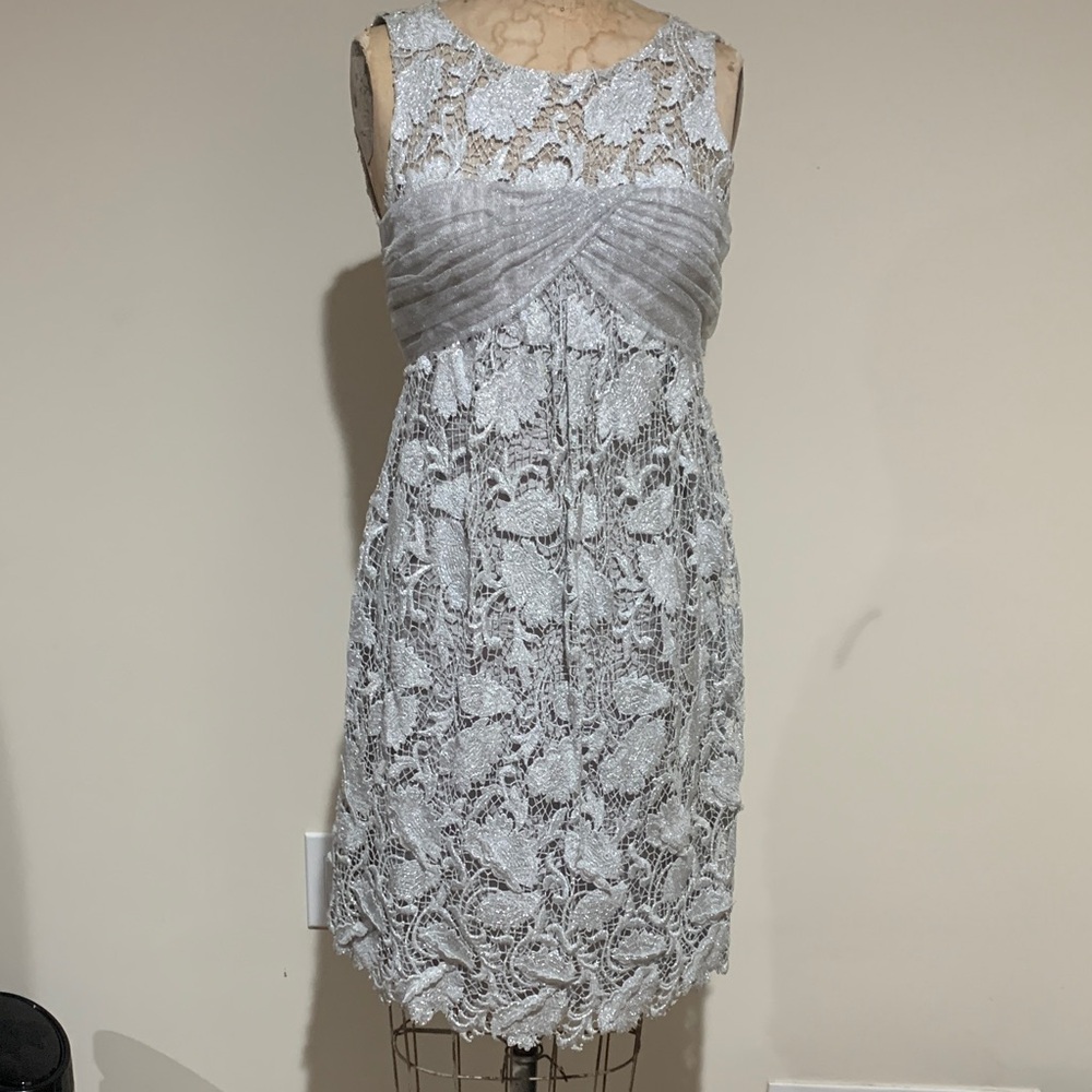 Carmen Marc Valvo Lace knee length Dress - Silver Gray size 4  label missing